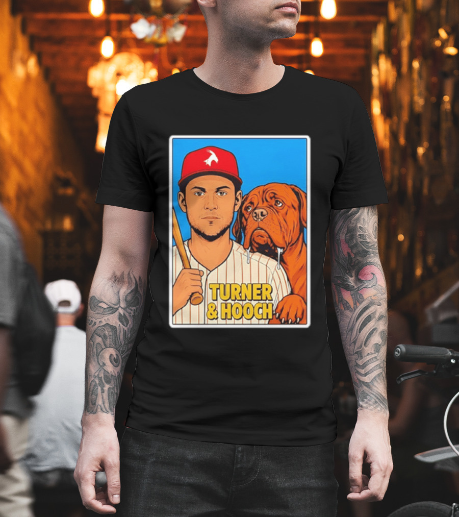 Philadelphia Phillies Trea Turner And Hooch Baseball Retro Illustrated Print T-Shirt