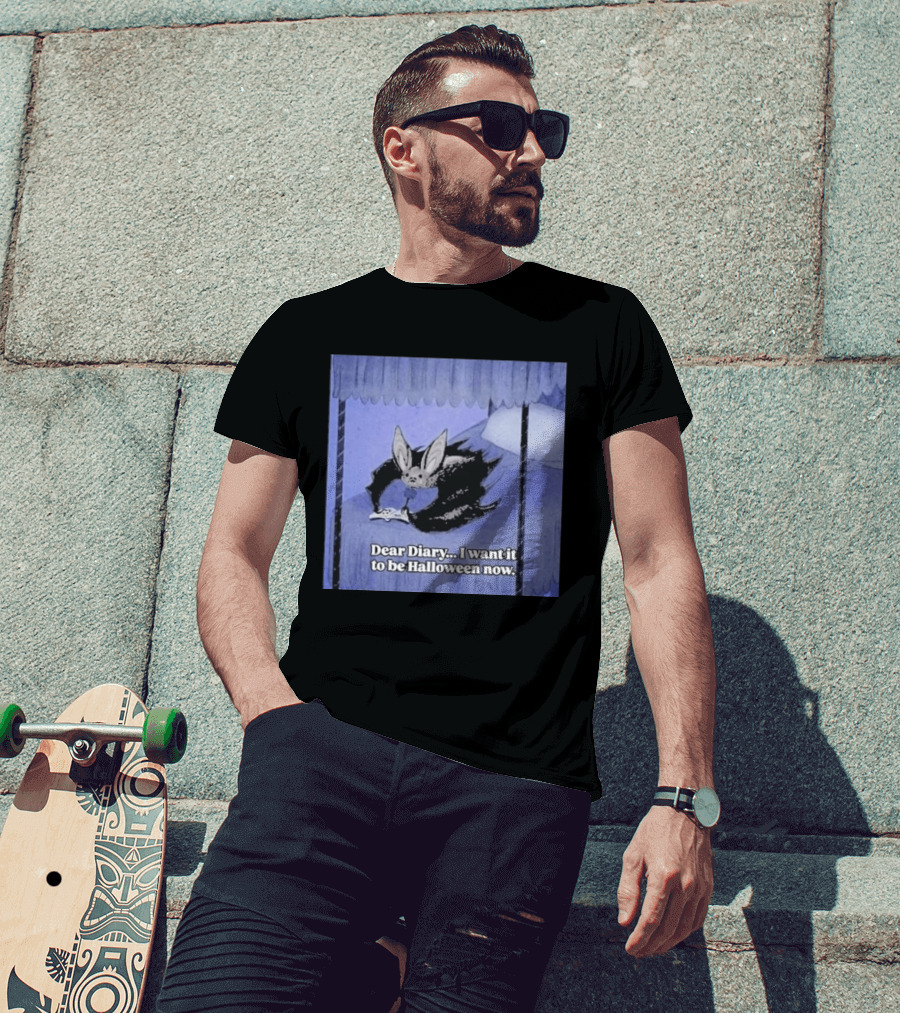 Dear Diary I Want It To Be Halloween Now Bat Creature Bed Scene T-Shirt