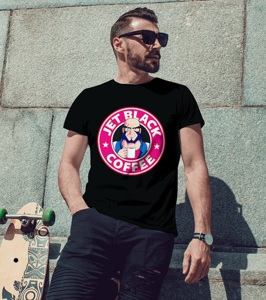 Jet Black Coffee Stern Man Holding T-Shirt