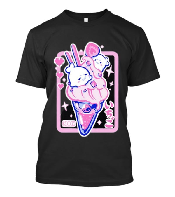 Kawaii Strawberry Ice Cream With Seals And 300 Yen Cute Hearts T-Shirt
