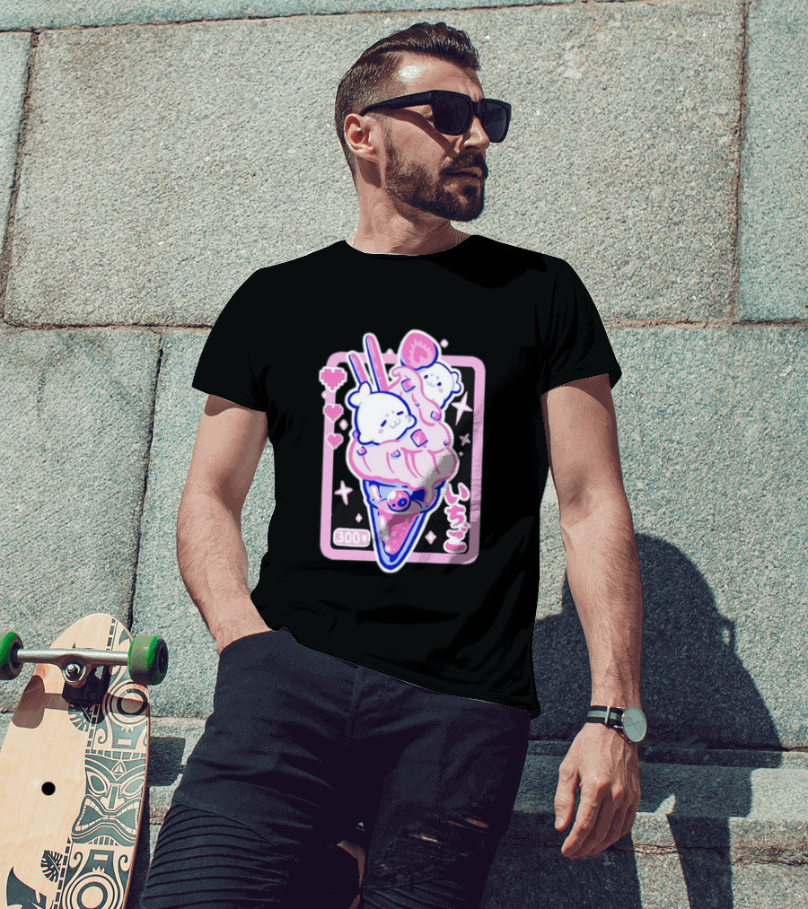 Kawaii Strawberry Ice Cream With Seals And 300 Yen Cute Hearts T-Shirt