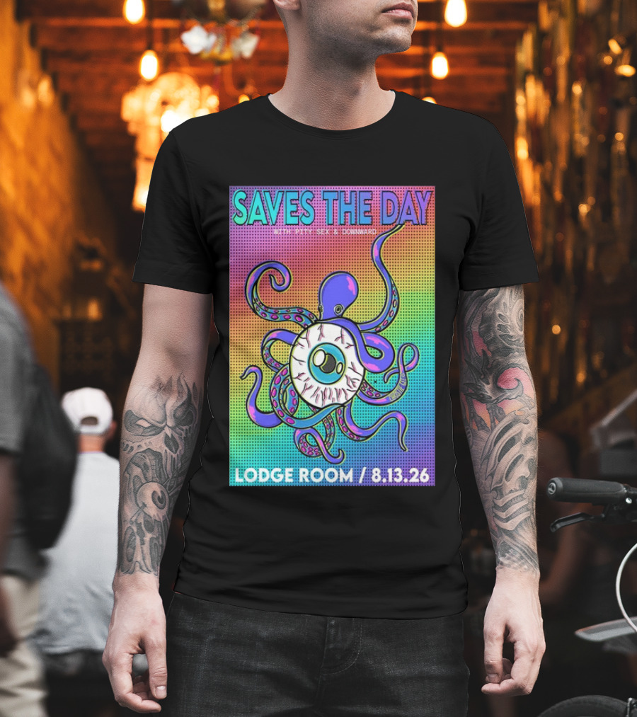 Saves The Day Lodge Room Aug 13 2026 Los Angeles Tour Octopus Eyeball T-Shirt