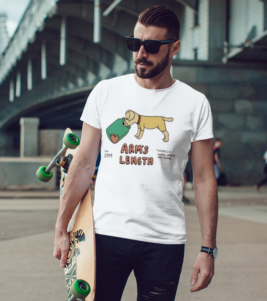 Arm's Length 2019 Dog With Jar There's A Whole World Out There T-Shirt
