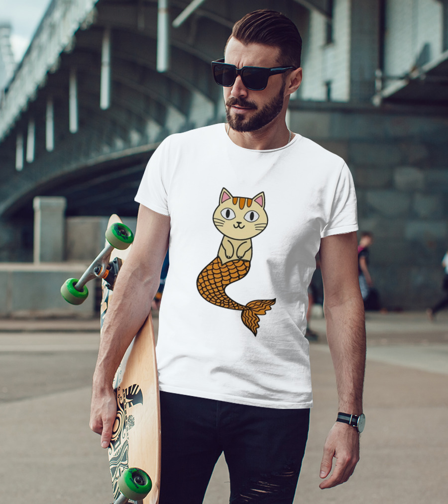 Cat Mermaid Whiskered Feline With Orange Scales T-Shirt