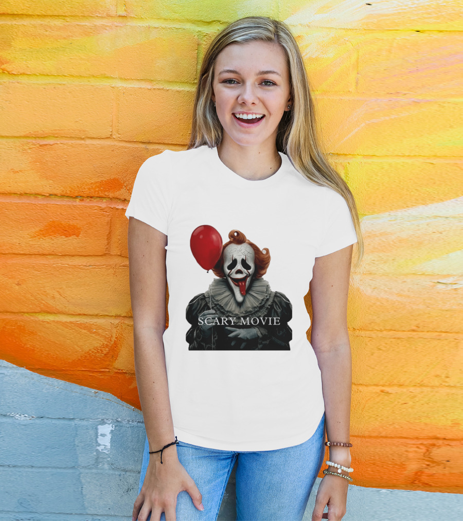 Pennywise Scary Movie Mashup Creepy Clown With Red Balloon T-Shirt