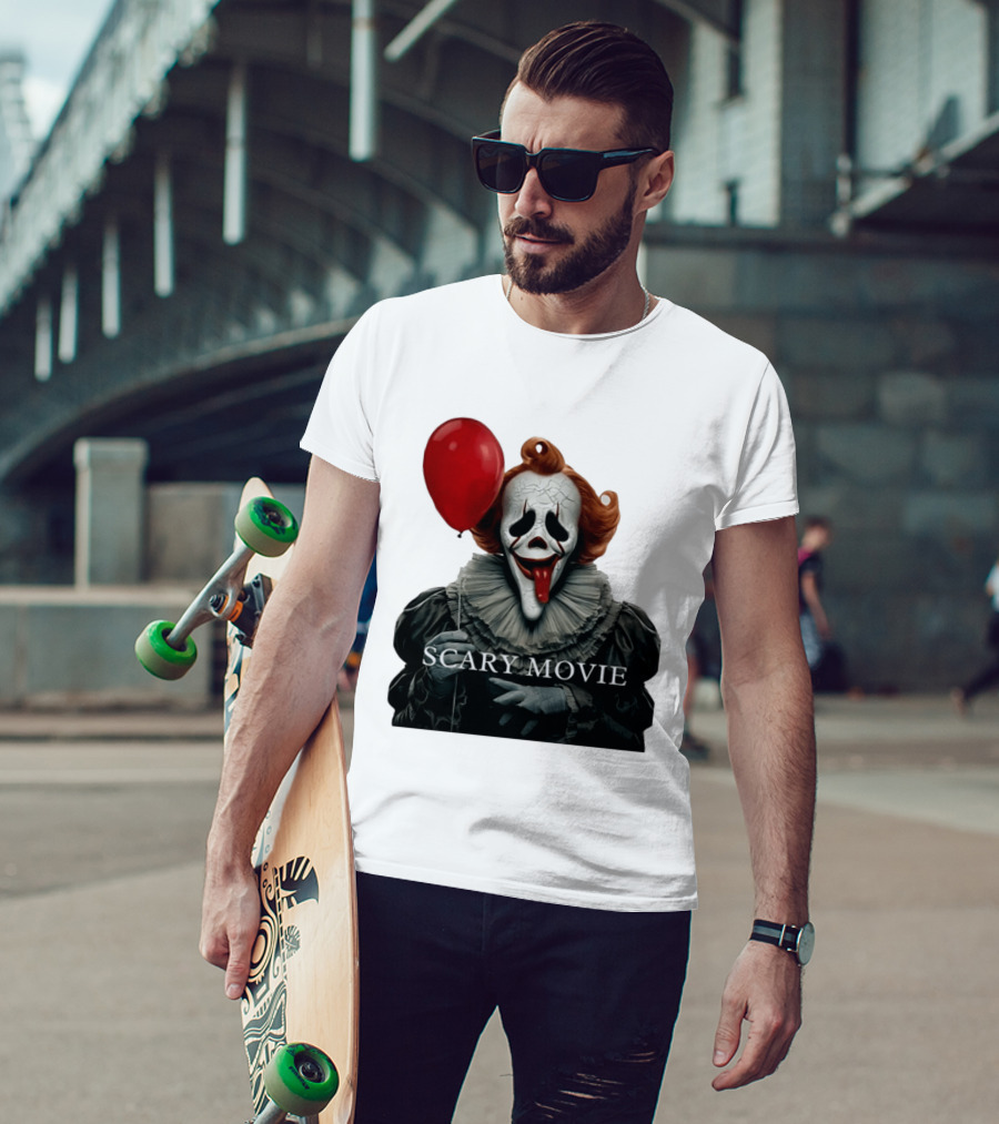 Pennywise Scary Movie Mashup Creepy Clown With Red Balloon T-Shirt