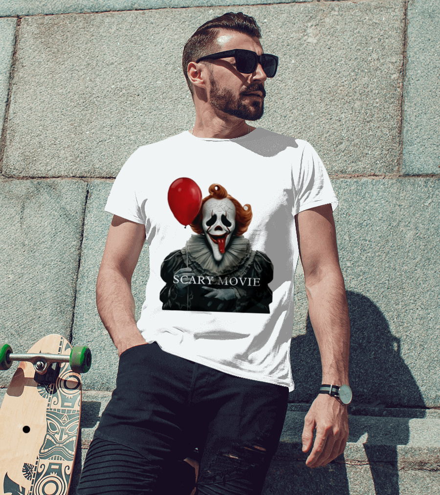 Pennywise Scary Movie Mashup Creepy Clown With Red Balloon T-Shirt