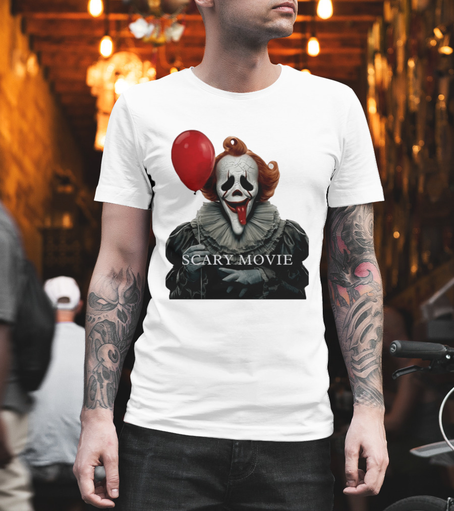 Pennywise Scary Movie Mashup Creepy Clown With Red Balloon T-Shirt