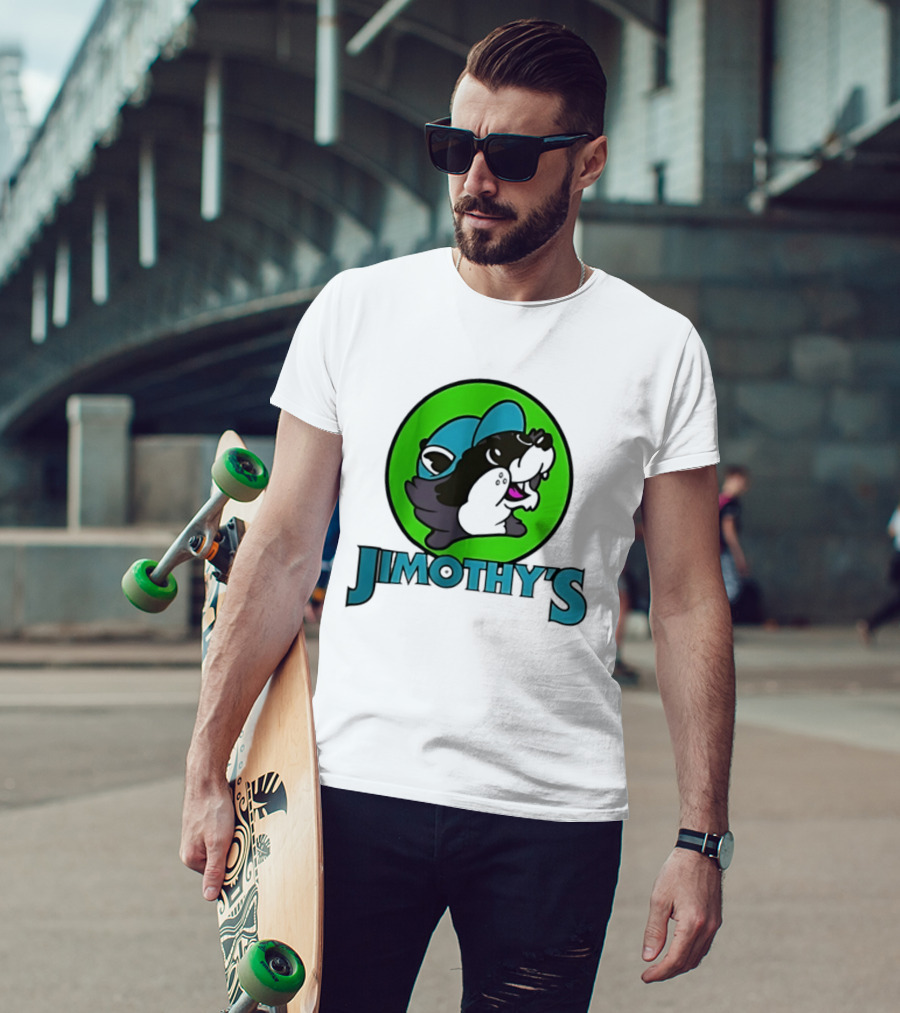 Jimothy's Cartoon Hat Character In Green Circle T-Shirt