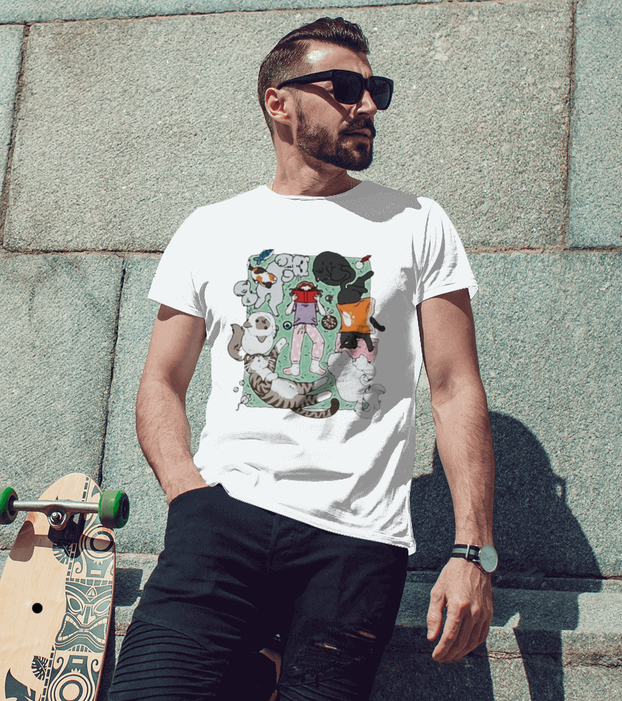 Lilsimsie Cozy Reading Party With Cats Playing And Lounging T-Shirt