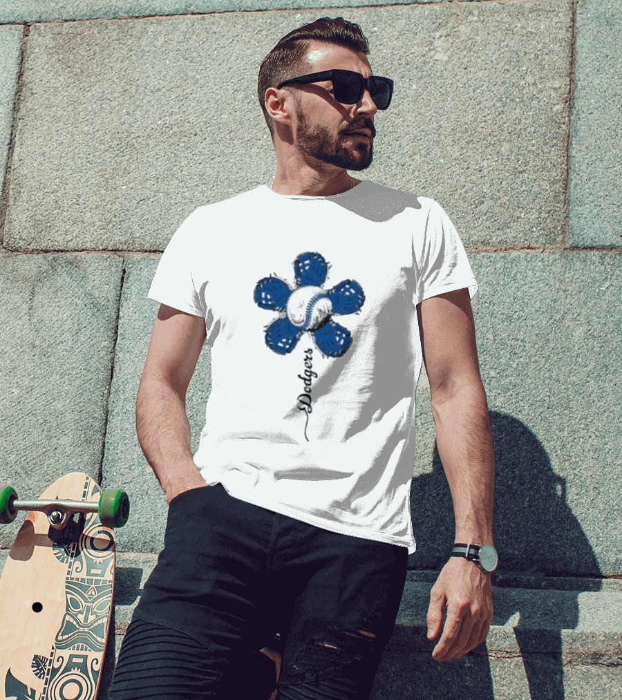 Dodgers Baseball Flower Blue Petals T-Shirt
