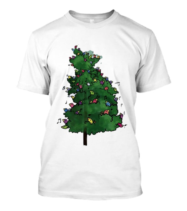Colorful Singing Birds In Evergreen Tree With Musical Notes T-Shirt