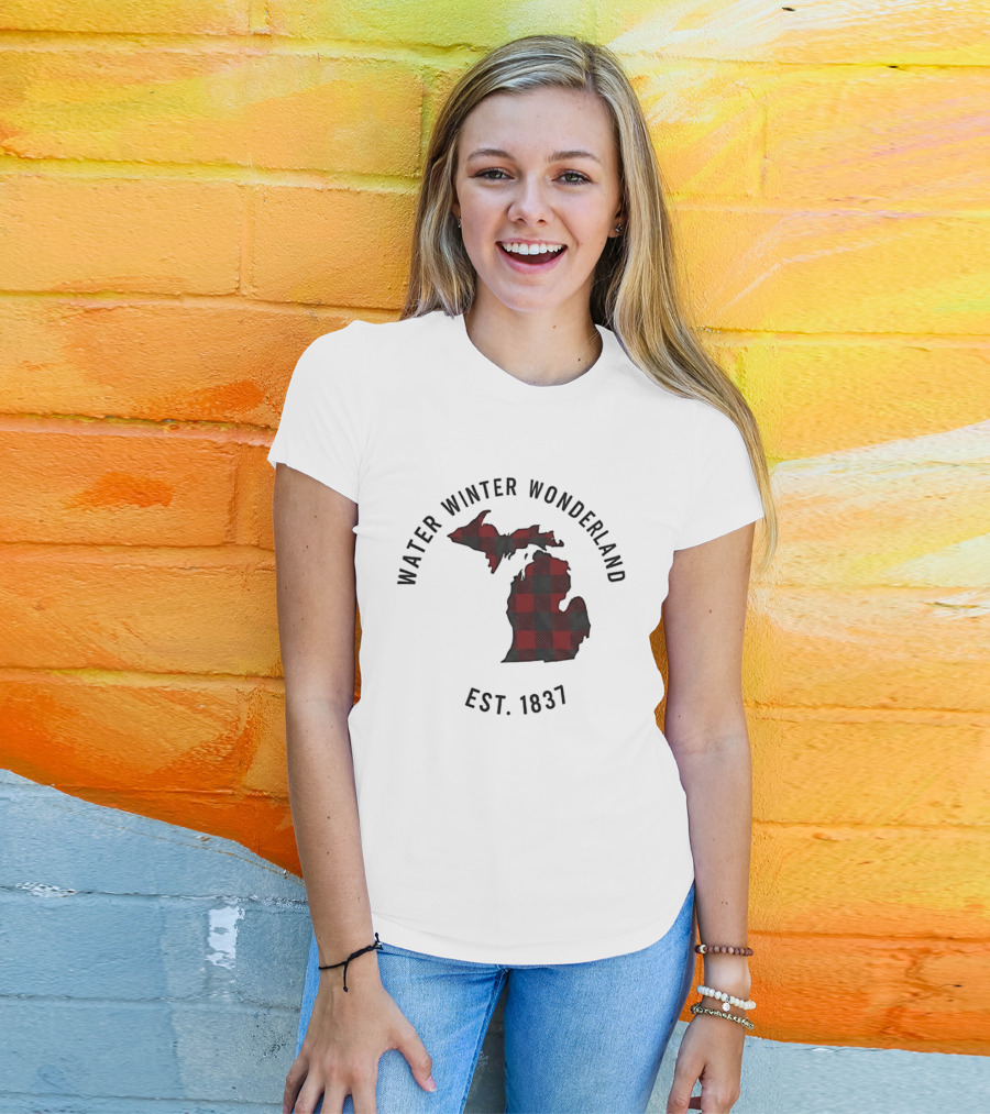 Michigan Water Winter Wonderland Est 1837 Plaid T-Shirt