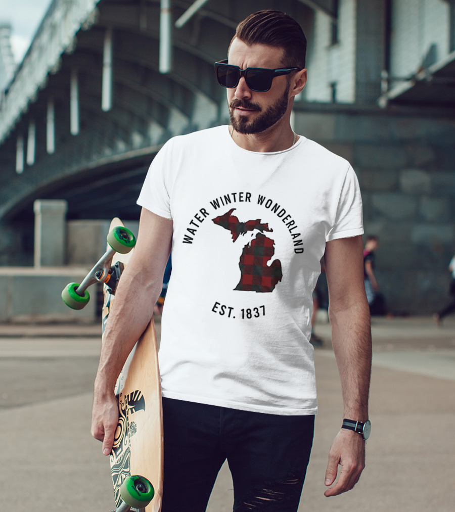 Michigan Water Winter Wonderland Est 1837 Plaid T-Shirt