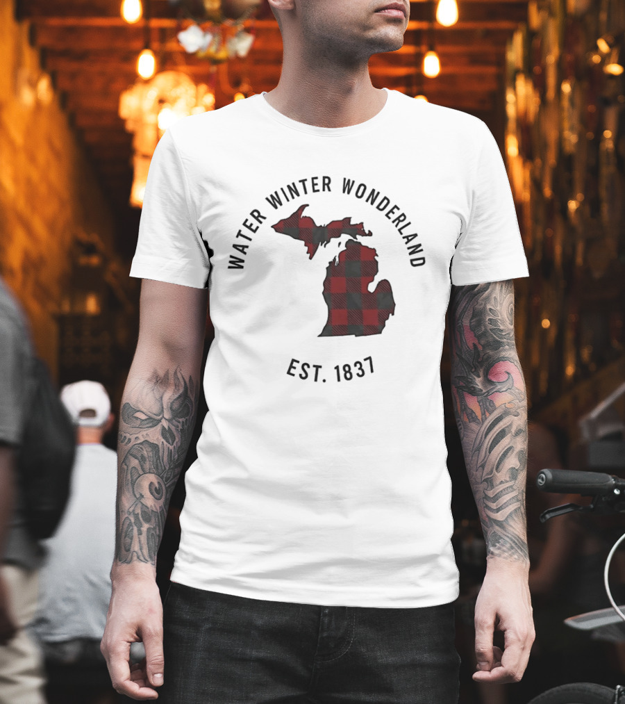 Michigan Water Winter Wonderland Est 1837 Plaid T-Shirt