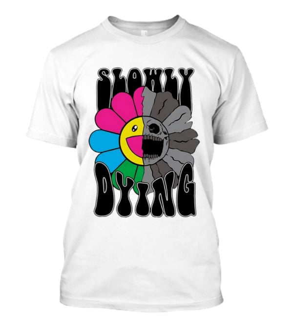 Slowly Dying Colorful Flower Skull Dark Half Happy Half Grim T-Shirt