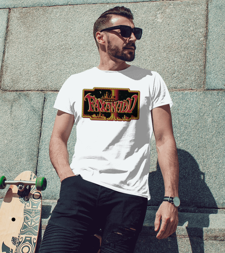 Faxanadu Retro NES Game Pixel Art Castle Moon Night Scene T-Shirt