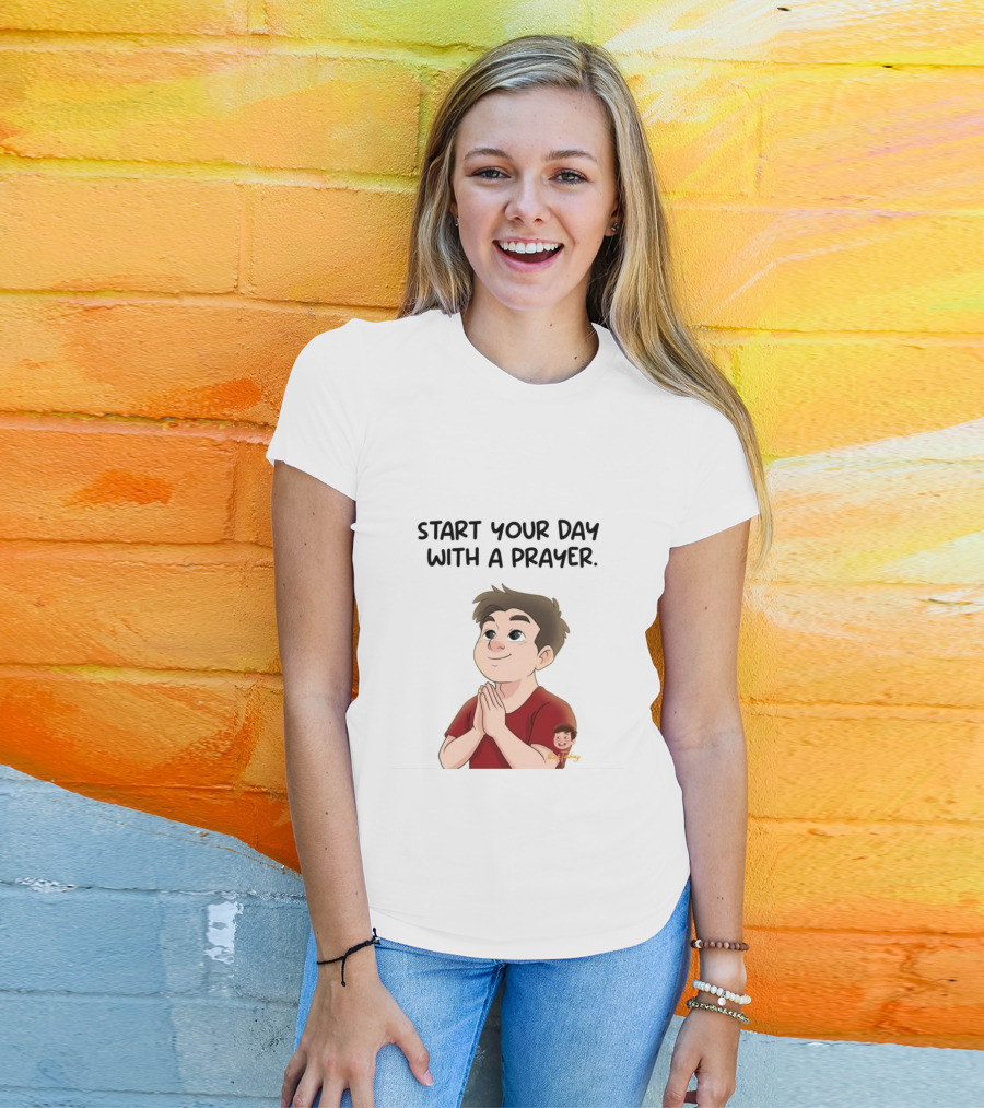 Start Your Day With A Prayer Cartoon Boy T-Shirt