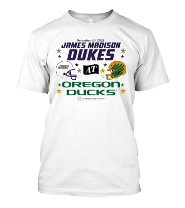 James Madison Dukes Vs Oregon Ducks December 20 2025 CFP Playoff First Round T-Shirt