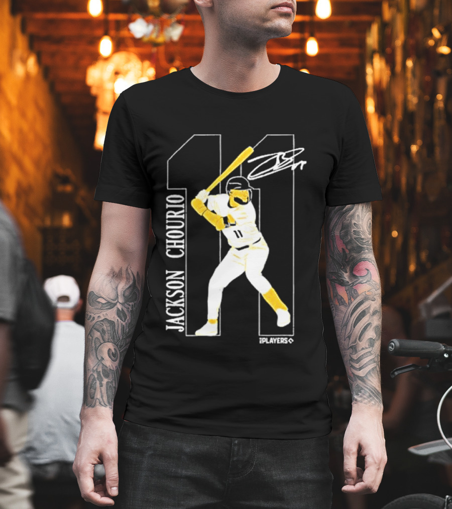 Jackson Chourio Brewers 11 Batting Pose Signature T-Shirt