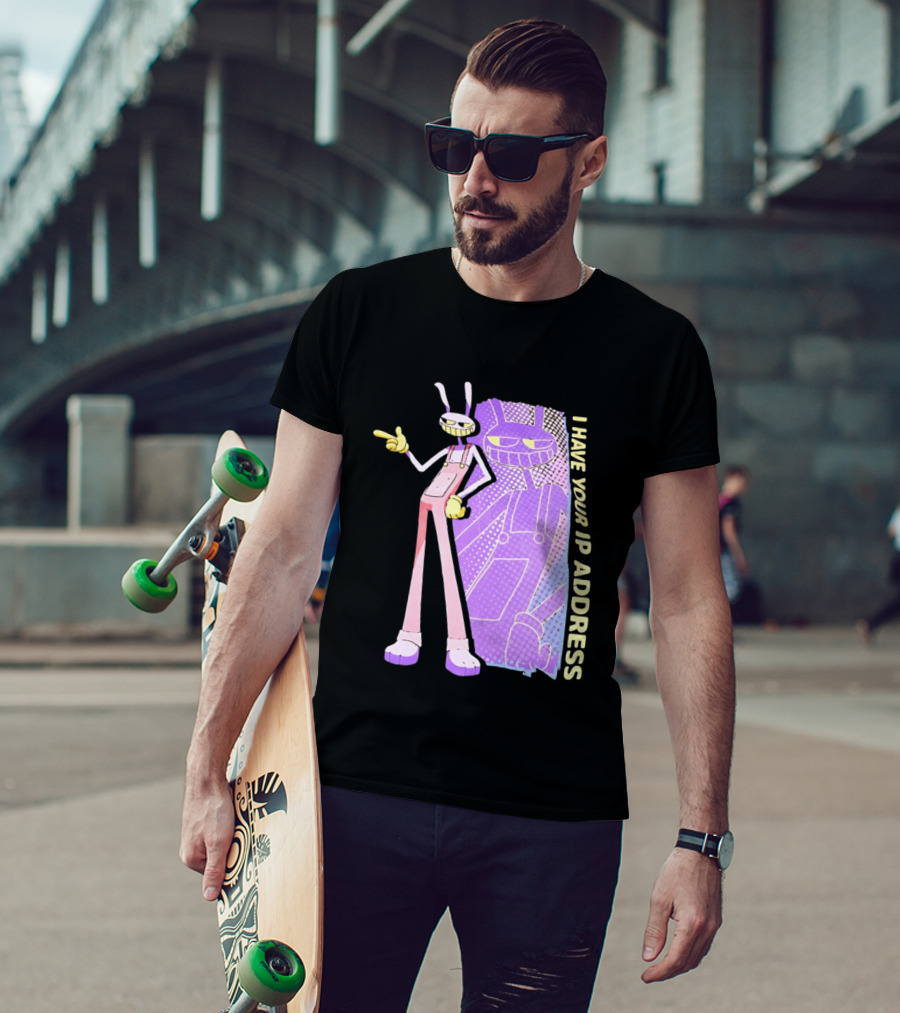 Jax I Have Your IP Address Meme Character In Overalls T-Shirt