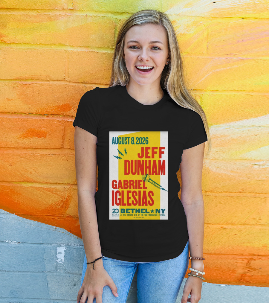 August 8 2026 Jeff Dunham Gabriel Iglesias Bethel Ny At The Historic Site Of The 1969 Woodstock Festival T-Shirt