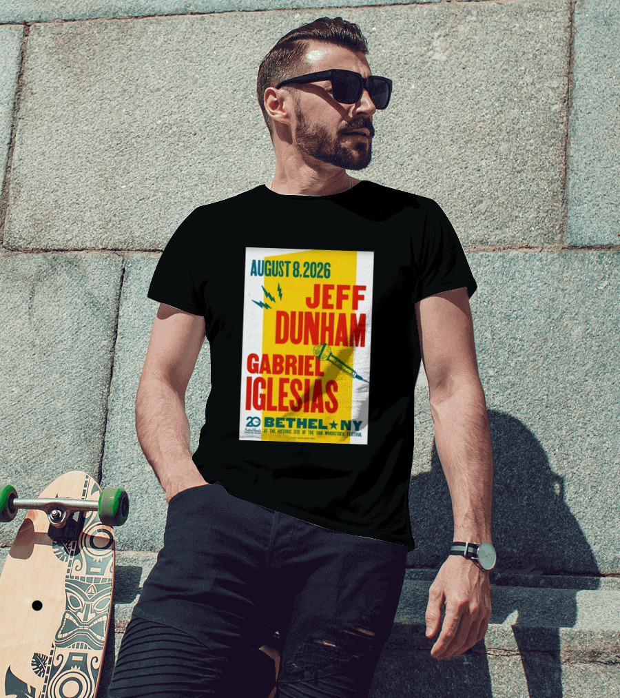 August 8 2026 Jeff Dunham Gabriel Iglesias Bethel Ny At The Historic Site Of The 1969 Woodstock Festival T-Shirt