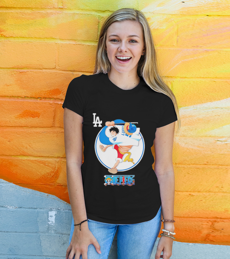 Los Angeles Dodgers Monkey D Luffy One Piece Crossover MLB Collaboration T-Shirt