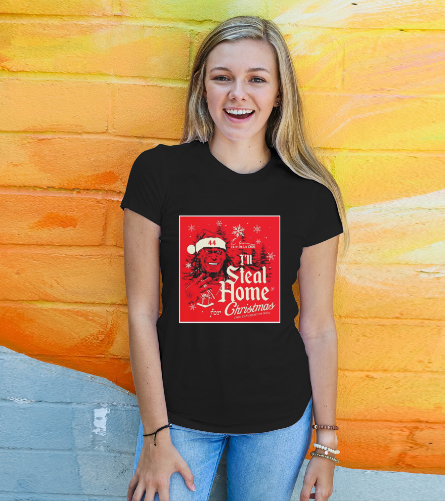 Elly De La Cruz Cincinnati Reds 44 I'll Steal Home For Christmas T-Shirt