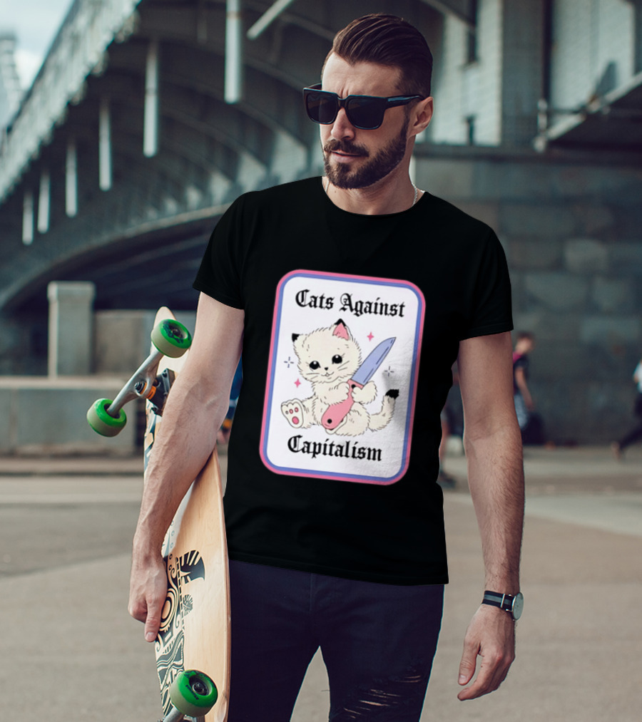 Cats Against Capitalism Cute Cat With Knife T-Shirt