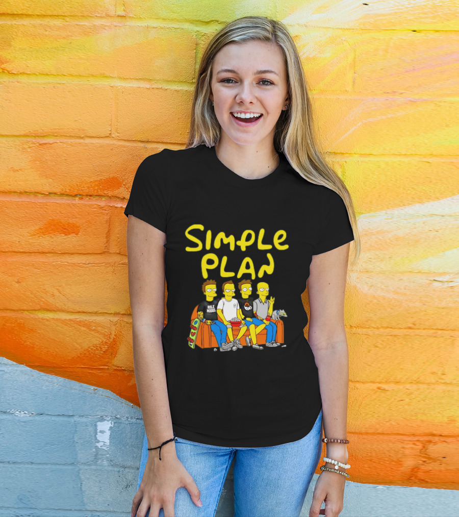 Simple Plan Band Members Cartoon Style On Couch T-Shirt