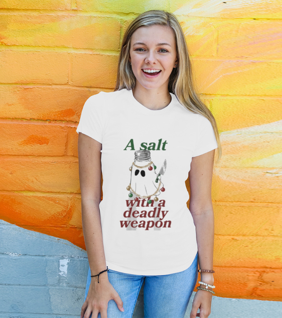 A Salt With A Deadly Weapon Ghost Christmas Lights Knife Humor T-Shirt