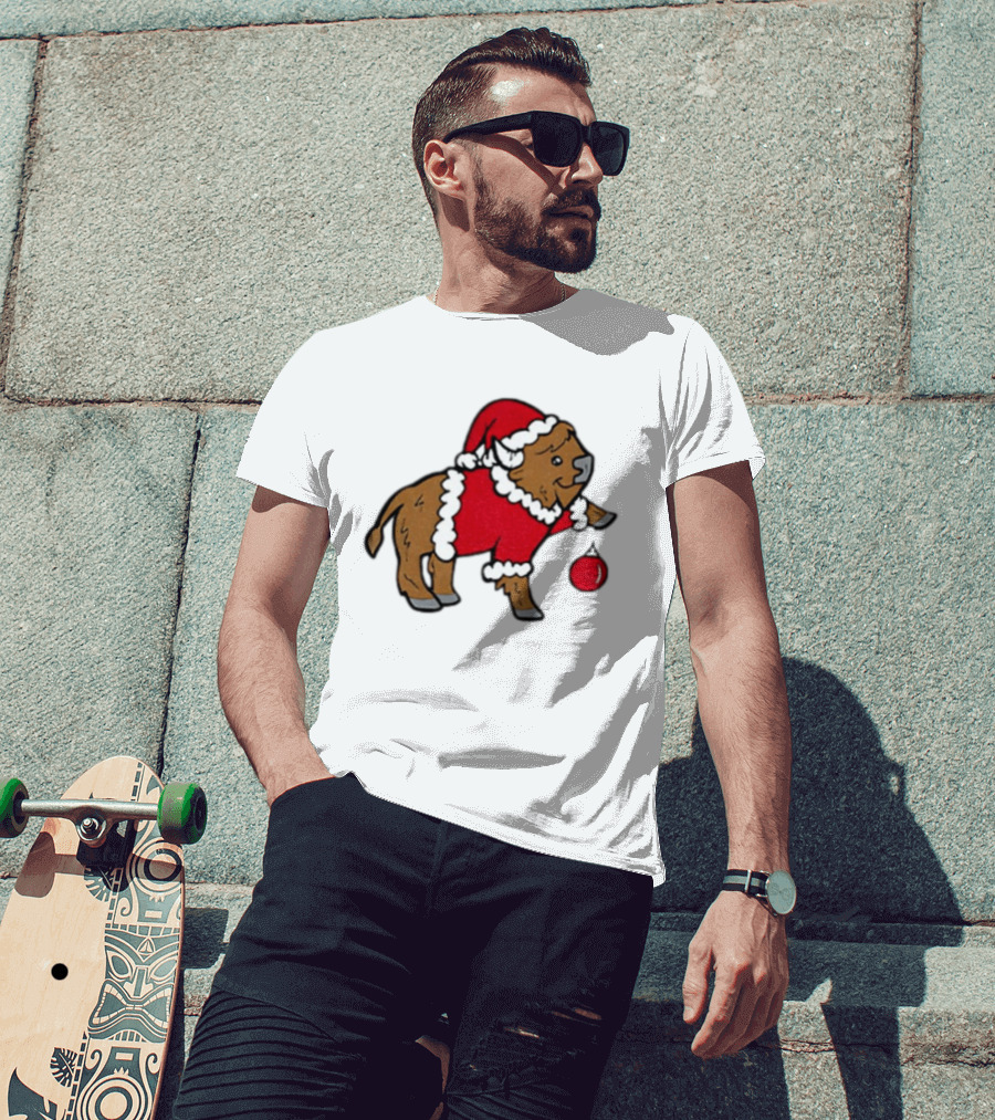 Buffalo In Santa Suit Holding Christmas Bauble Buffalo Bills 2025 Football Holiday T-Shirt