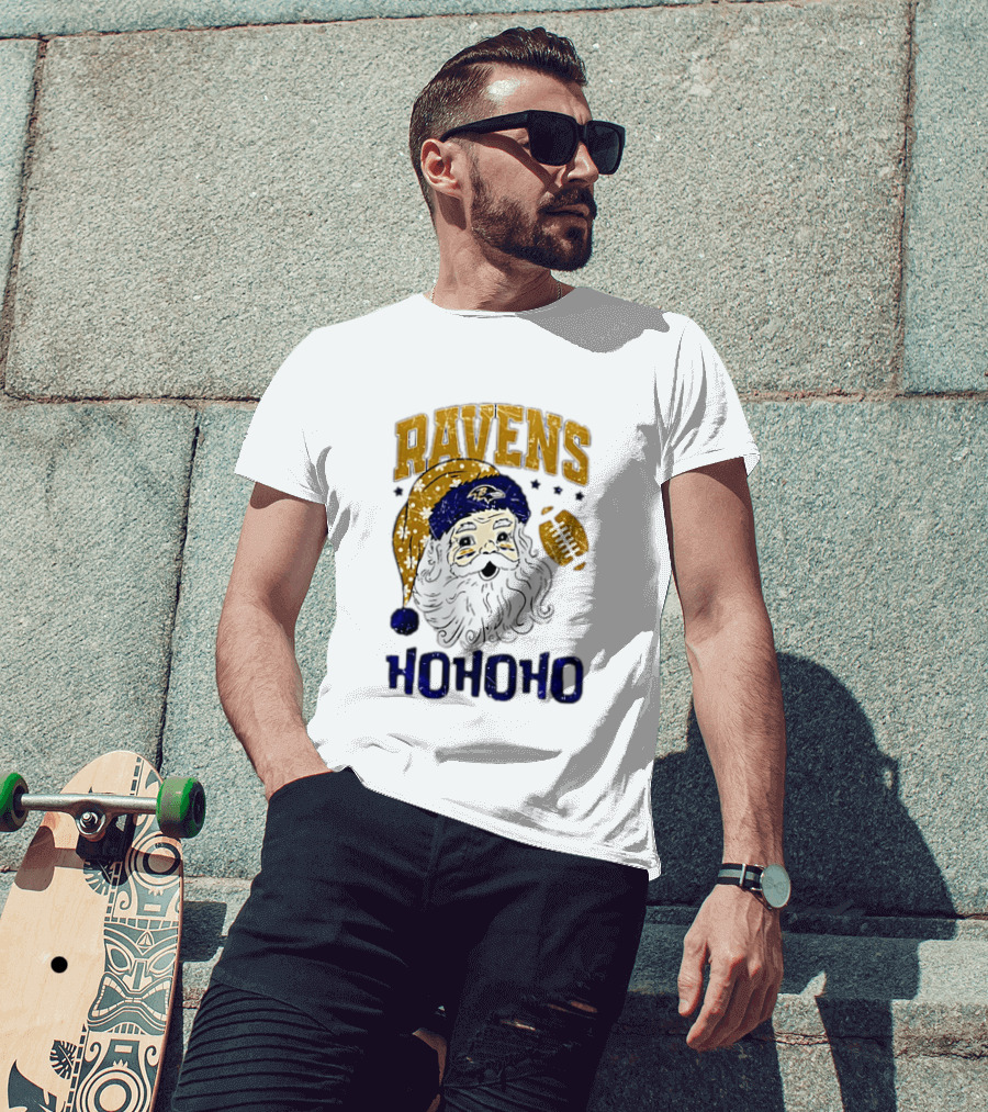 Baltimore Ravens Santa Claus Ho Ho Ho Merry Christmas T-Shirt