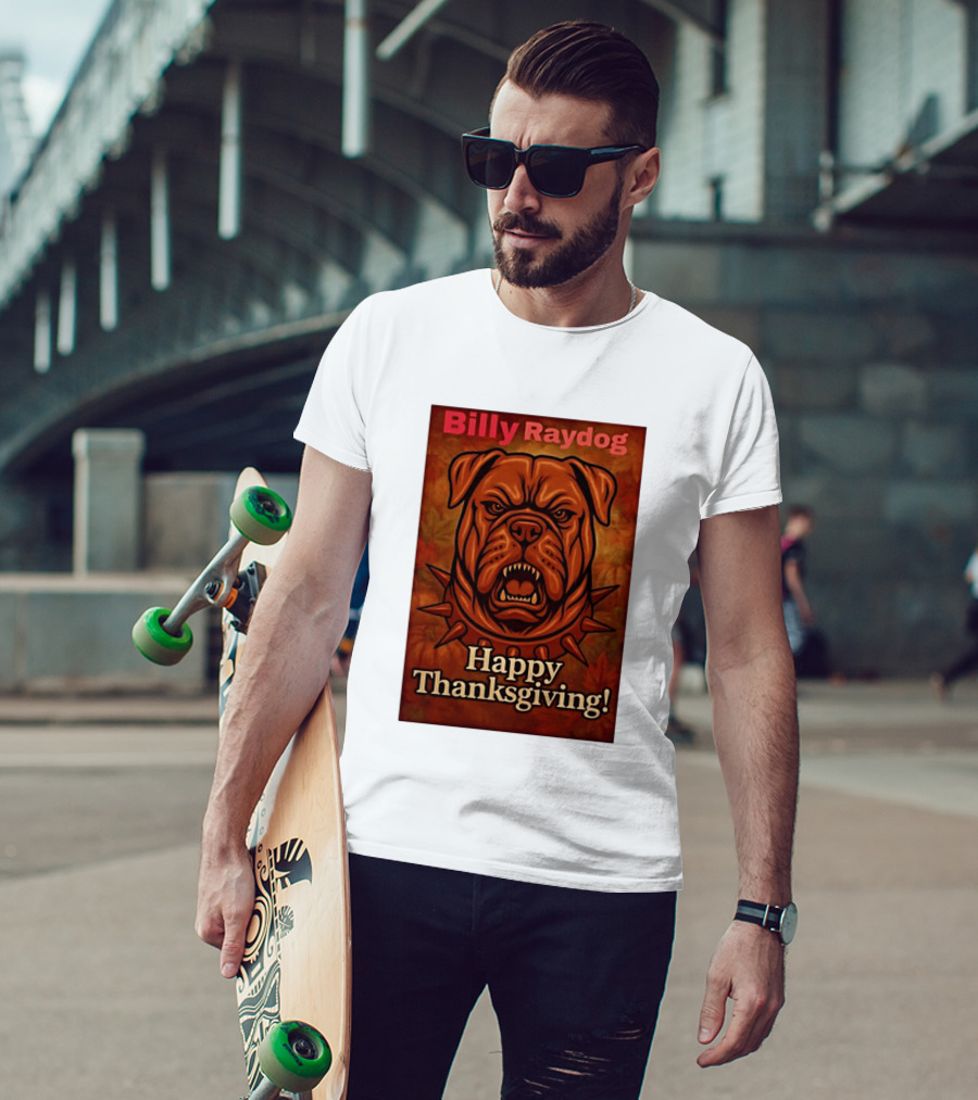 Billy Raydog Bulldog Spiked Collar Happy Thanksgiving T-Shirt