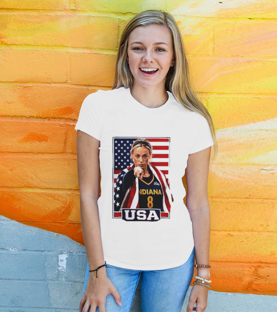 Indiana Fever WNBA Player Pointing American Flag USA Basketball Sports T-Shirt