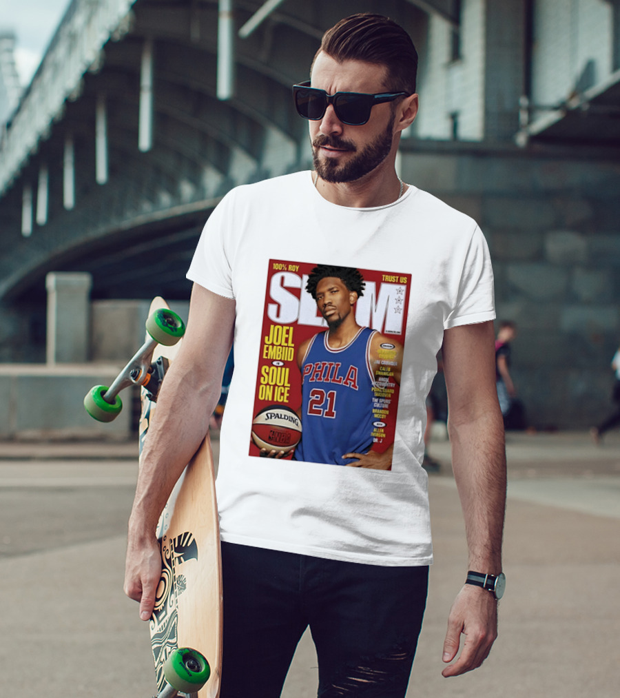 100% ROY SLAM Joel Embiid Soul On Ice PHILA 21 Philadelphia 76ers Cover T-Shirt