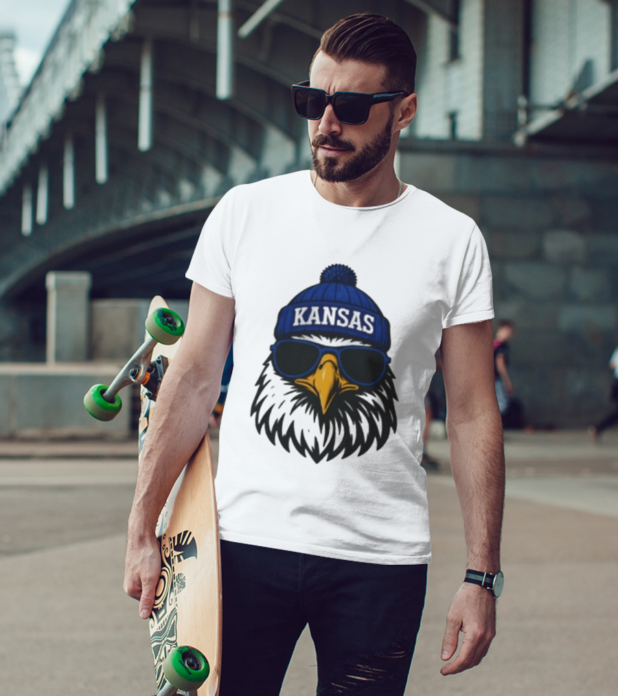 Kansas Jayhawks Jayhawk Hat Glasses Kansas Beanie T-Shirt