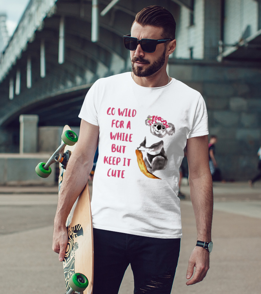 Go Wild For A While But Keep It Cute Koala With Pink Floral Headband T-Shirt