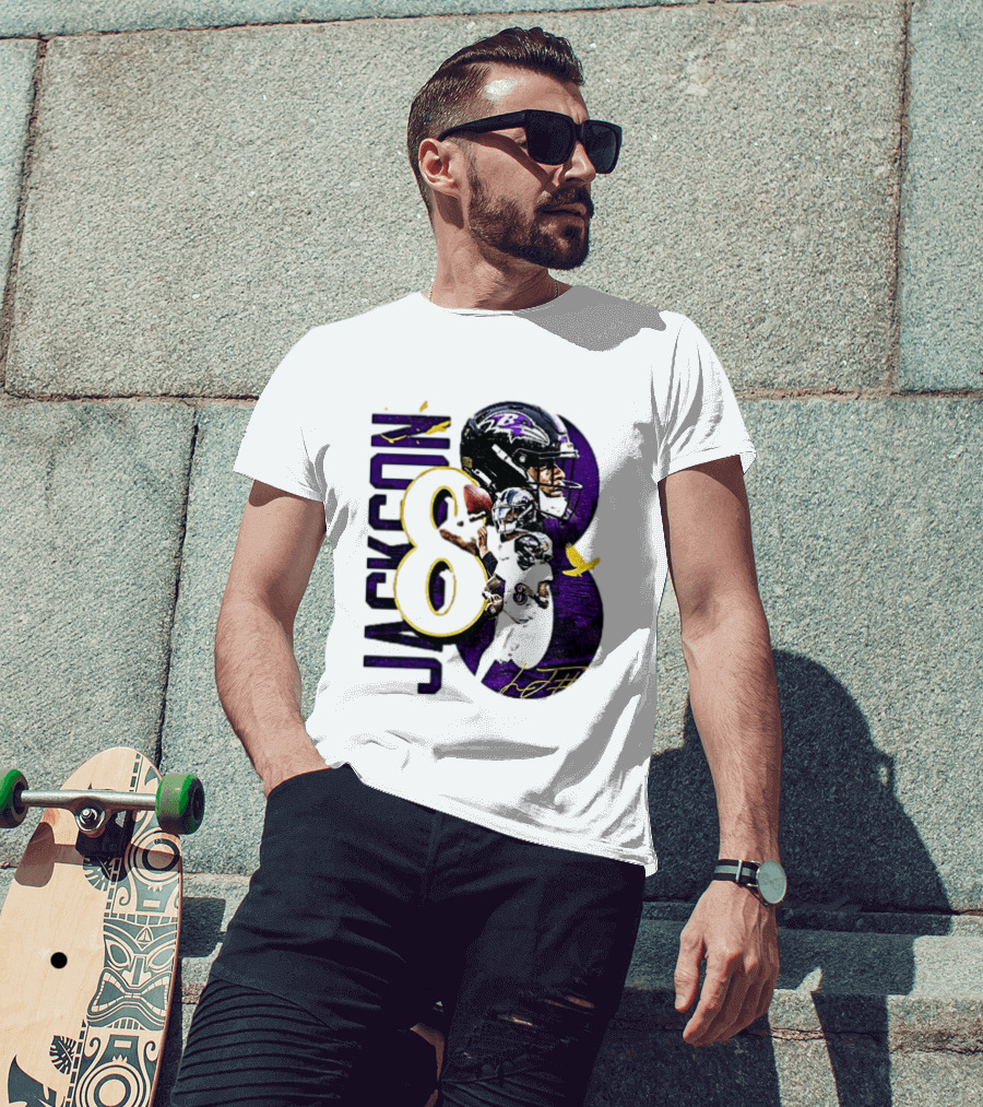 Lamar Jackson 8 Baltimore Ravens NFL Football Star Player T-Shirt
