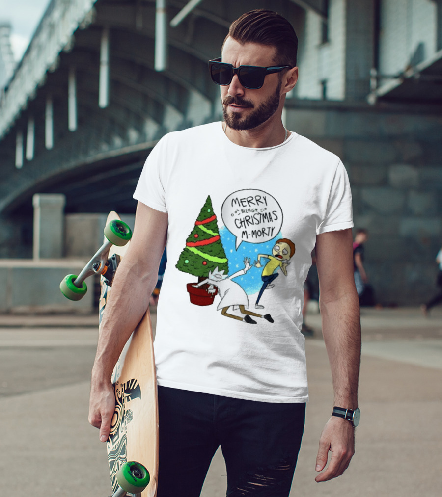 Merry Blergh Christmas M Morty Drunk Ricks Greeting Rick And Morty T-Shirt