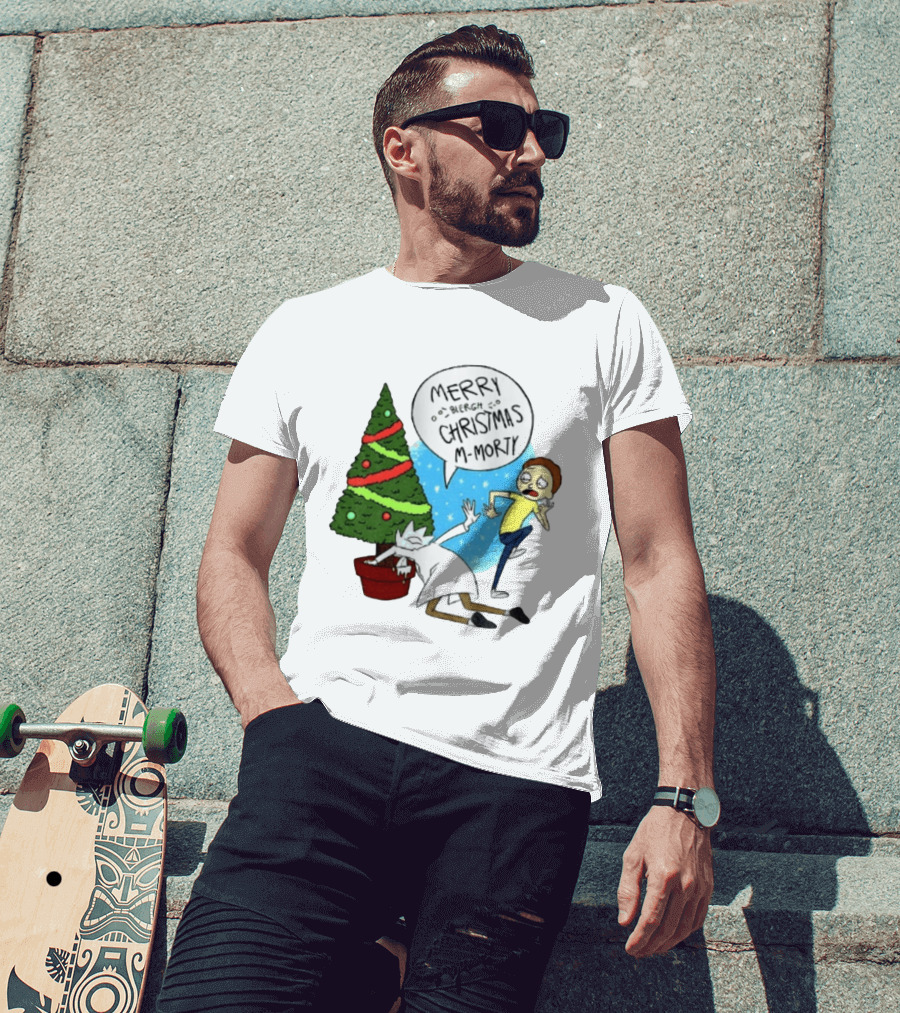 Merry Blergh Christmas M Morty Drunk Ricks Greeting Rick And Morty T-Shirt
