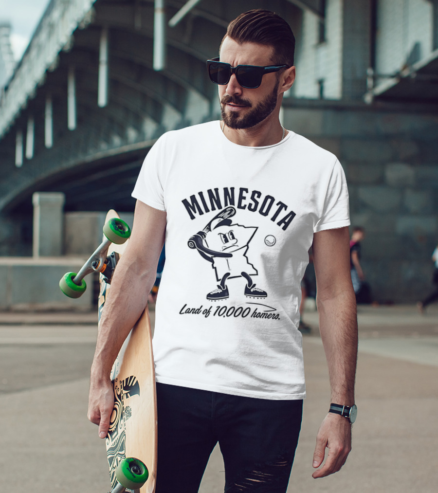 Minnesota Land Of 10000 Homers Baseball Player Swinging Bat T-Shirt