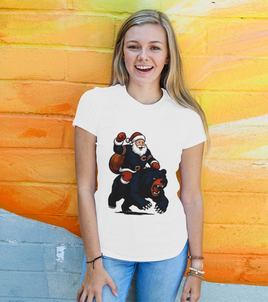 Chicago Bears Santa Claus Riding Bear Christmas Football T-Shirt