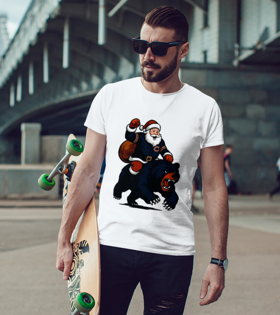 Chicago Bears Santa Claus Riding Bear Christmas Football T-Shirt
