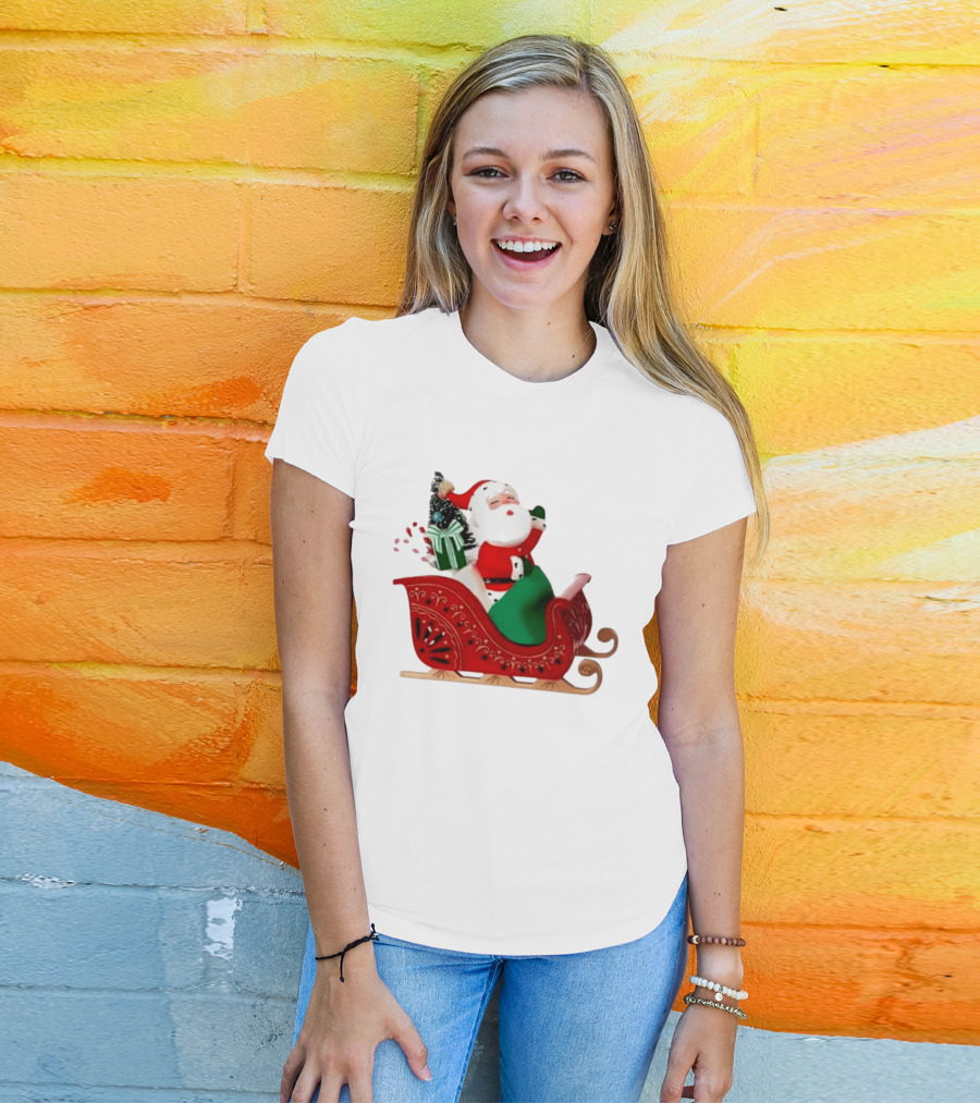 Santa Showtoppers Mini Tree Hallmark White Sleigh Christmas Scene T-Shirt