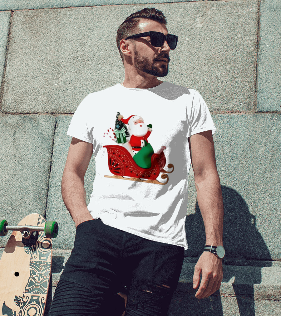 Santa Showtoppers Mini Tree Hallmark White Sleigh Christmas Scene T-Shirt