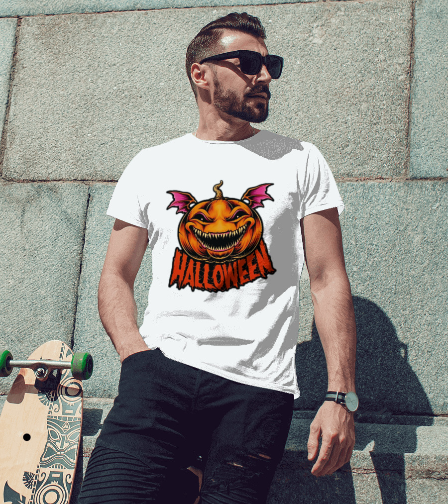 Halloween Bat Winged Jack O' Lantern Pumpkin T-Shirt