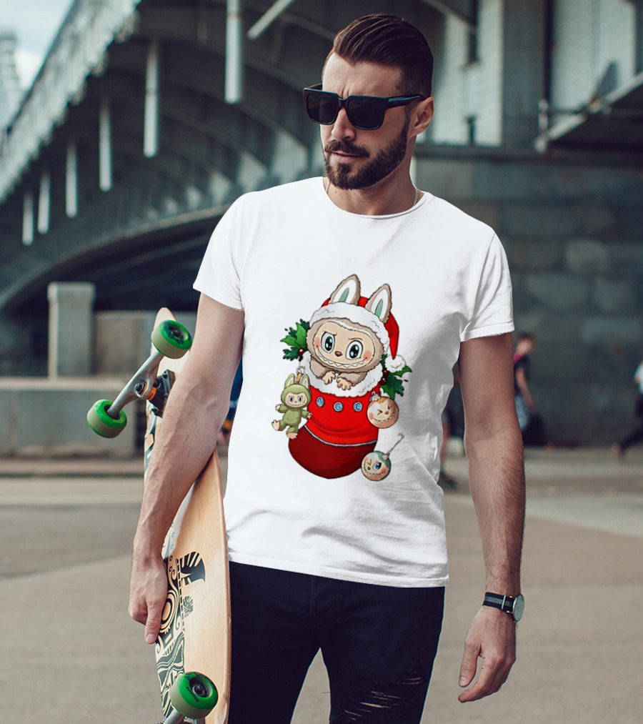 Stocking Stuffer Labubu Christmas Santa Hat Holly Ornaments T-Shirt