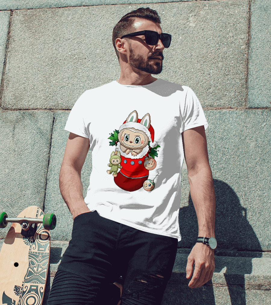 Stocking Stuffer Labubu Christmas Santa Hat Holly Ornaments T-Shirt